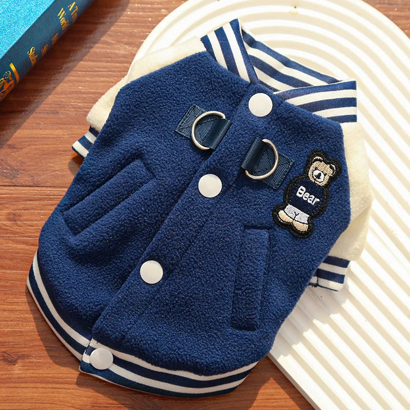 Cozy Fleece Dog Jacket, Sporty Baseball Style Dog Clothes  for Everyday Comfort, Warm Puppy Clothes for Small Medium Breeds
