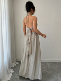Halter Lace Up Backless A-Line Maxi Dress