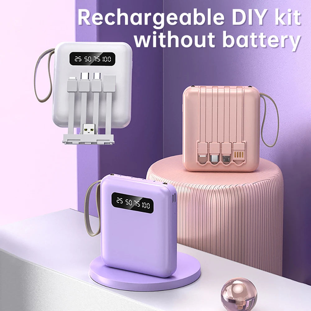 Rechargeable Battery DIY Kit 18650 Power Bank Charge Storage Box Digital Display 4 Output Interface for Charging Mobile Phones