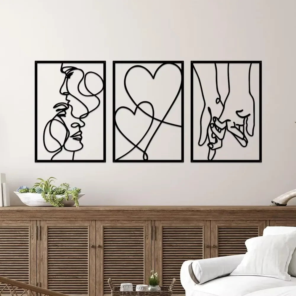 Metal Minimalist Line Wall Art - Delightful Valentine's Day Kiss Hand. Aesthetic Modern Home Ornament and Stylish Hanging
