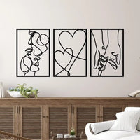 Metal Minimalist Line Wall Art - Delightful Valentine's Day Kiss Hand. Aesthetic Modern Home Ornament and Stylish Hanging