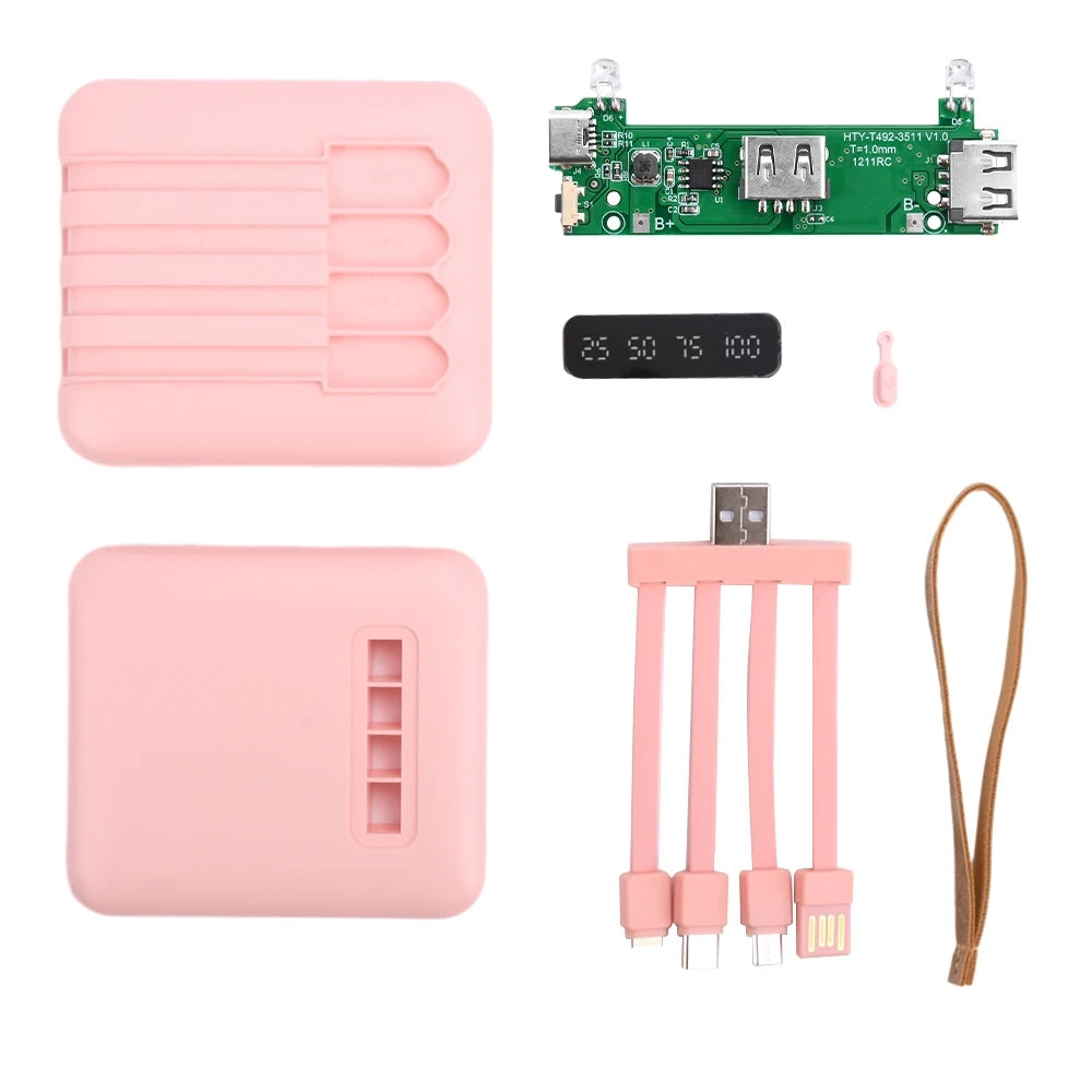 Rechargeable Battery DIY Kit 18650 Power Bank Charge Storage Box Digital Display 4 Output Interface for Charging Mobile Phones