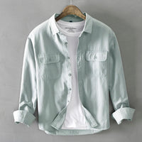 HIQOR New in Mens Vintage Shirt Male Lone Sleeve Cargo Shirts 100% Cotton Casual Solid Shirt Male Pocket Work Shirt Man Clothing