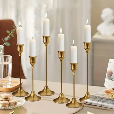 6pcs/Set Romantic Candlestick Gold Metal Taper Candle Holders European Elegant Home Decorate Holder for Room Wedding Decoration