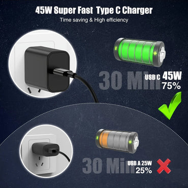 2Pack 45W For Samsung Super Fast Charger Block &6.6FT USBC Cable For Galaxy S24 Ultra/S24+/S23 S22 S21 Ultra/Plus, IPad Pro/Air