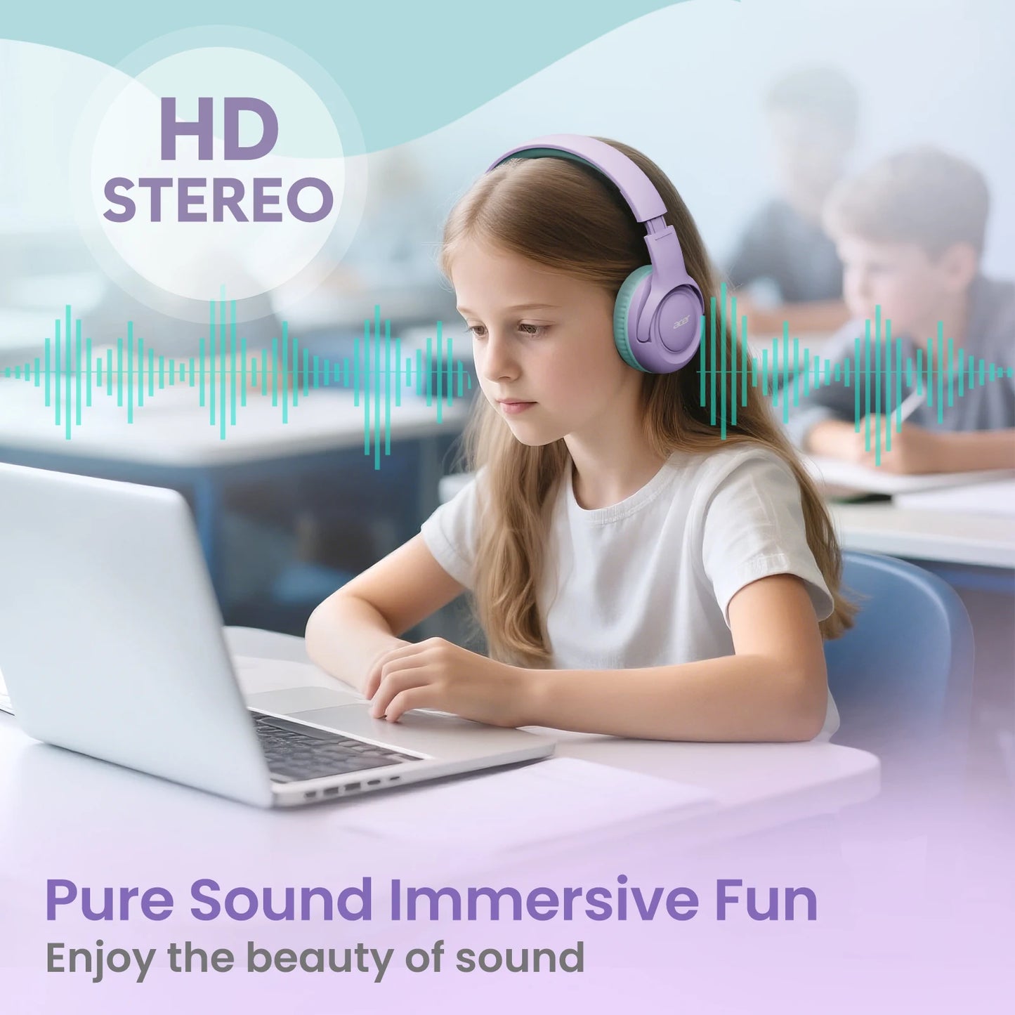 Acer Kids Headphones Wired for School 85/94dB Volume Limiter Foldable Stereo Sound Headset for Kids Learning Tablet IPad PC