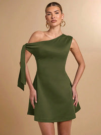 Women Asymmetric One-Shoulder A-Line Mini Dress Elegant Casual