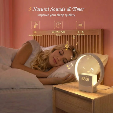 Digital Alarm Clock Sunrise Simulation Wake-up Light Bluetooth Speaker White Noise Machine Desk/Bedside Clock for Bedroom Office