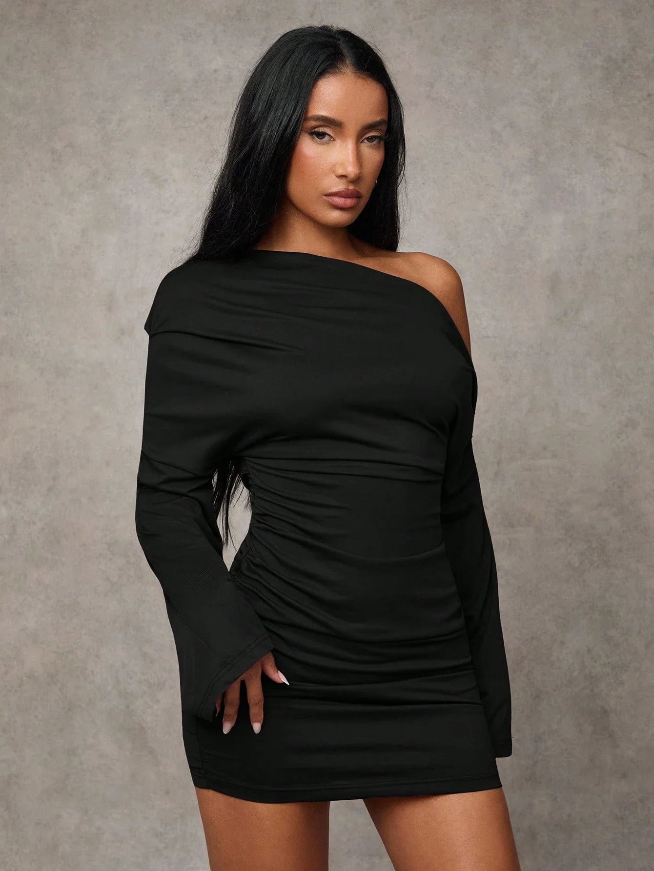 Women's Sexy Asymmetric Off Shoulder Ruched Mini Dress
