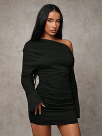 Women's Sexy Asymmetric Off Shoulder Ruched Mini Dress