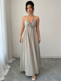 Halter Lace Up Backless A-Line Maxi Dress