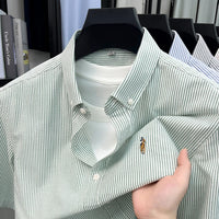 100% Pure Cotton Short Sleeved Shirt 2026 Summer New Men's Button Up Lapel Fine Stripe Middle-aged and Young Half Sleeved Shirt