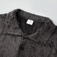 Men s Casual Short Sleeve T-Shirts with Vintage Distressed Texture and Stylish Button Lapel V Neck Design for Summer Wear