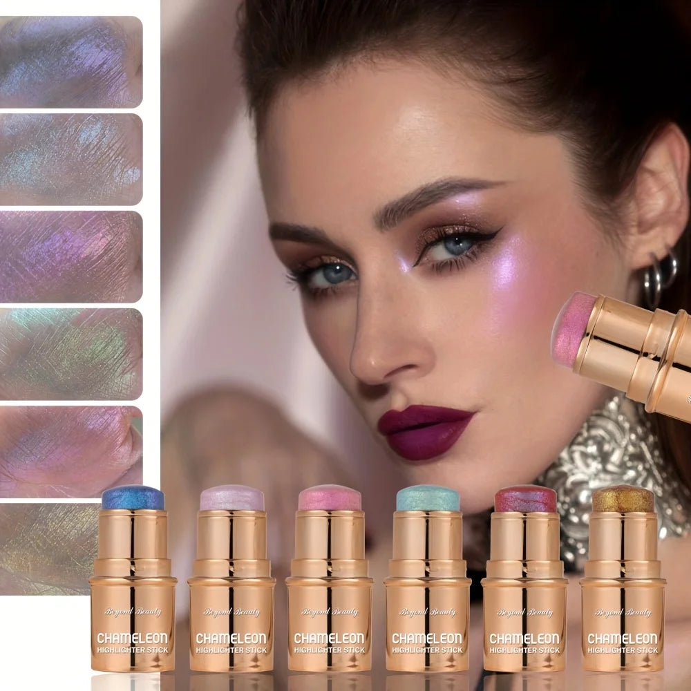 2PCS Chameleon Holographic Glitter Shimmer Highlighter Stick, Makeup For Face And Body, Highly Pigmented,