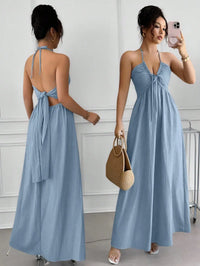 Halter Lace Up Backless A-Line Maxi Dress