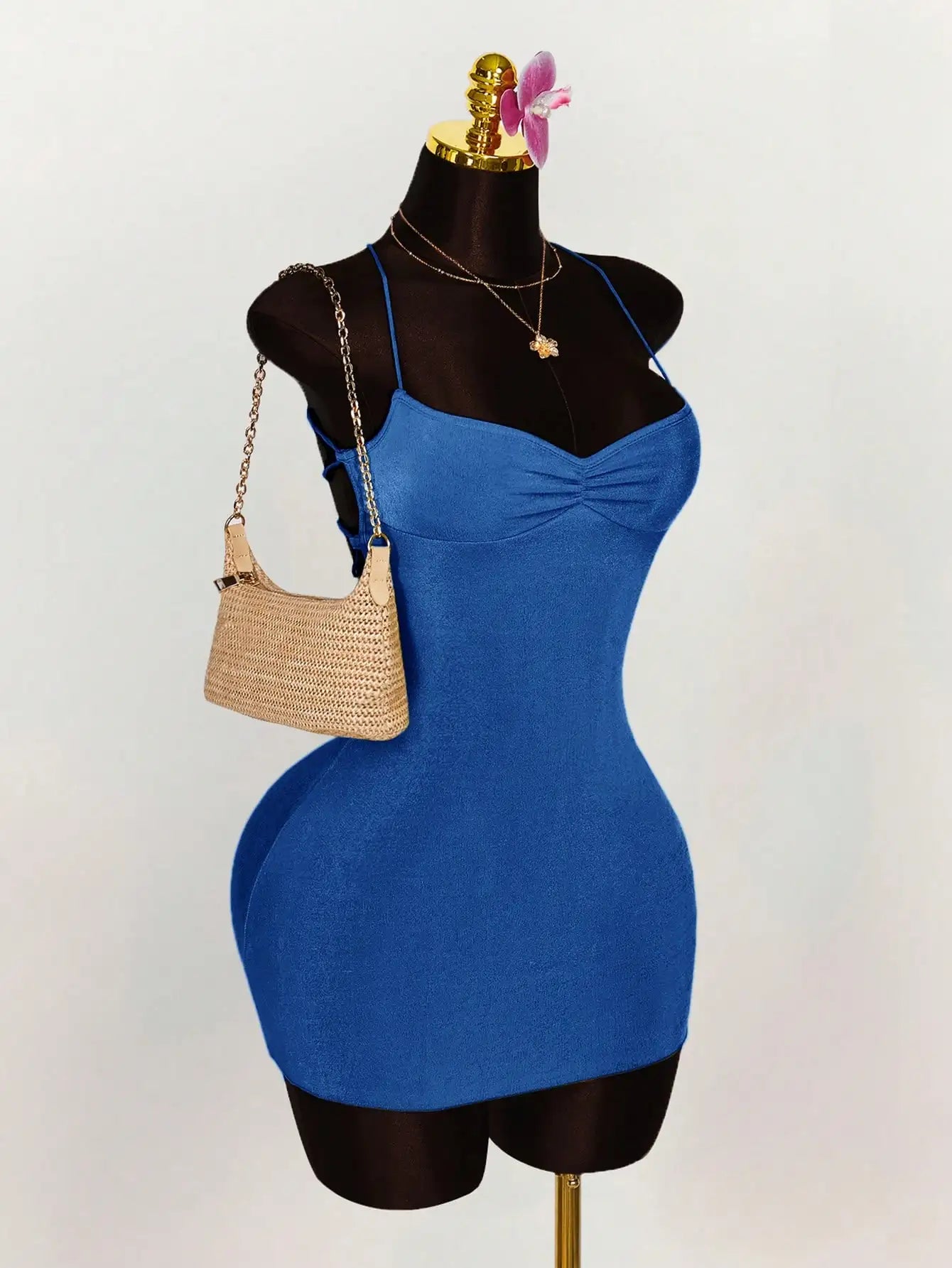 Lime Green Ruched Bust Cross Back Tie Strap Mini Dress