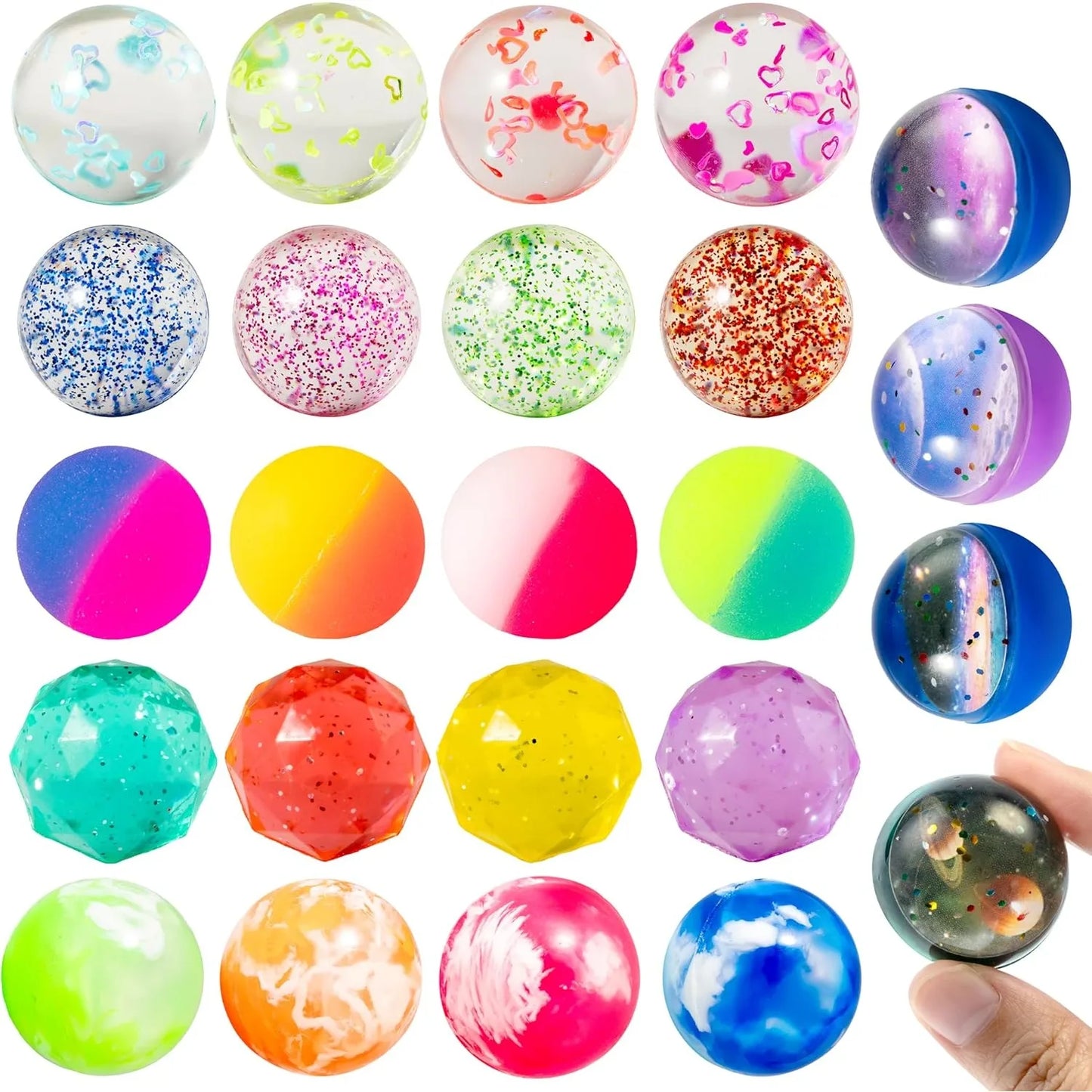 JOYFY 24 PCS Multistyle Bouncy Balls 6 Styles 32mm Assorted Bouncy Balls Bulk for Kids Party Favors Chirstmas Birthdays Gifts