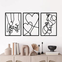 Metal Minimalist Line Wall Art - Delightful Valentine's Day Kiss Hand. Aesthetic Modern Home Ornament and Stylish Hanging