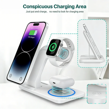30W LED Fast Wireless Charger Stand 3 In 1 Foldable Charging Station,For IPhone/Apple Watch 9 8 7 6 5/Airpods Pro