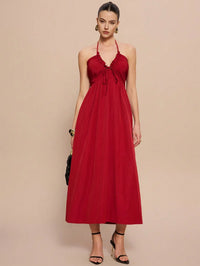 Halter Lace Up Backless A-Line Maxi Dress