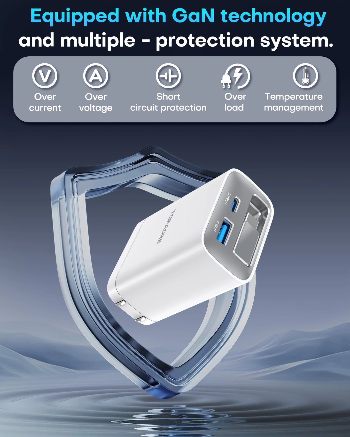 65W GaN PD3.1 Fast Charger With Retractable Cable , 3-Port Type-C + USB-A Travel Adapter For IPhone ,  Laptops, Galaxy Series