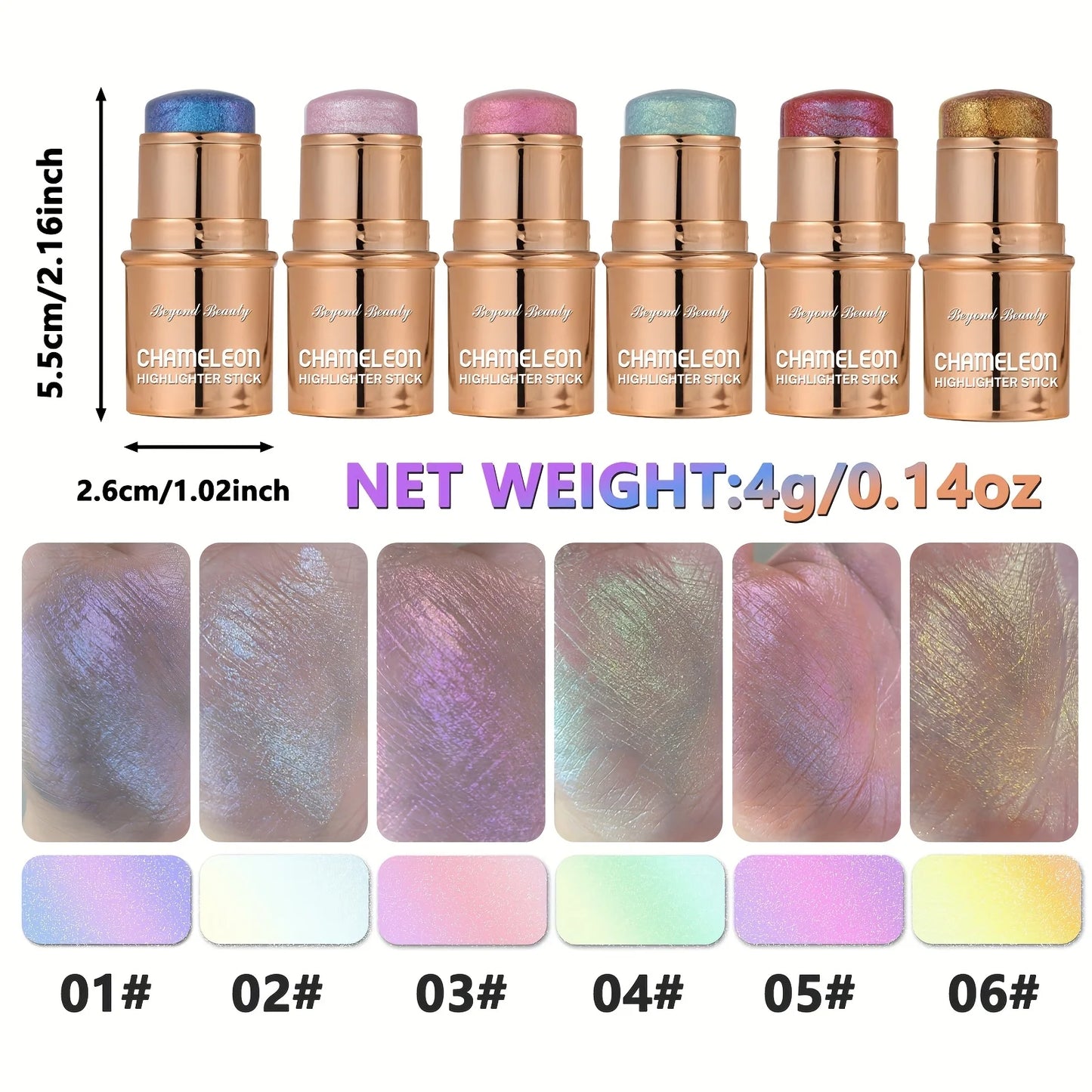 2PCS Chameleon Holographic Glitter Shimmer Highlighter Stick, Makeup For Face And Body, Highly Pigmented,