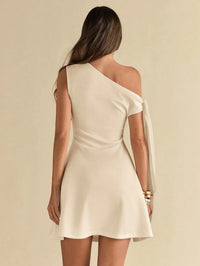 Women Asymmetric One-Shoulder A-Line Mini Dress Elegant Casual
